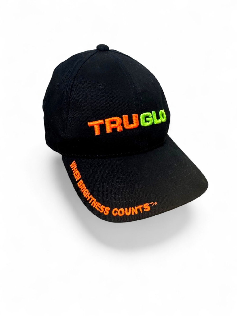 TruGlo Hat When Brightness Counts Black Raised Letters Adjustable Wicking NWT